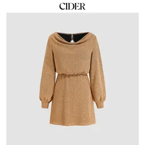 Cider [size 0-26] Metallic Round Neck Button Mini Dress Dealsforyou
