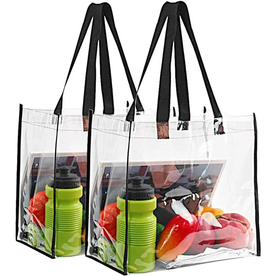 12x12x6 Inches Clear Tote Bag Stadium Approved, Denim Handles | 2-Pack  0.4mm PVC Clear Tote Bags for Work, School,   and Concerts