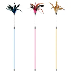 TTcat 3 PCS 22.8" Extra Long Cat Wand Toys Natural Feather Teaser Stick Toys,Interactive Toys for Indoor Cat and Kitten.