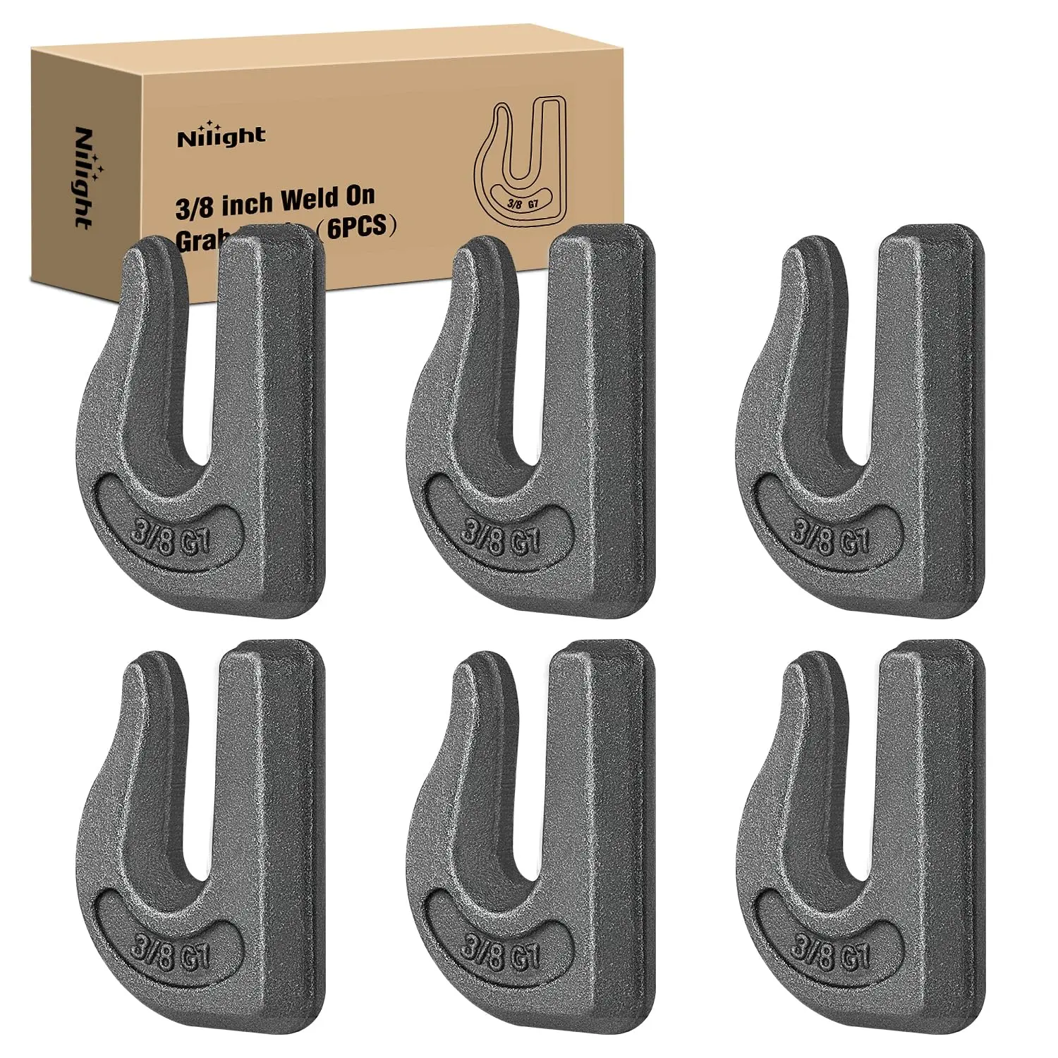 Nilight 6PCS Steel Weld-On Forged Clevis Chain Hooks, 3/8 in Grade 70 Heavy-Duty Utility Hooks, Easy to Weld for Trailer Truck Rigging, 6600 LBS Loading Capacity