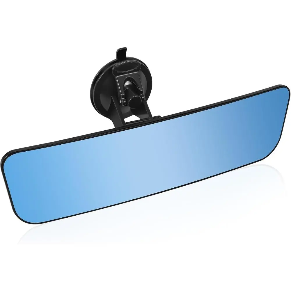 Anti-Glare Blue Rear View Mirror - 12x3.1in Glass Fiber, 10kg Strong Suction Power, Frameless Universal Windshield Easy Install for Cars Boats, Wide View, Blind Spot Elimination, Excellent Mirror Quality, Driving Safety