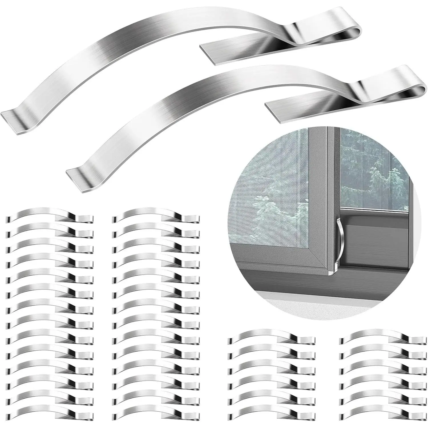 30 Pcs Stainless Steel Flat Window Spring Clips for Corner Mount Screen, Anti-Shaking Window Screen Retainer