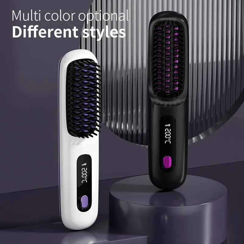 Electric Comb Straightener, Ceramic Heating, Fast Hot, Multi-Gear Adjustment, 3D Comb, Wireless, Type-C Charging, 2000mah Battery