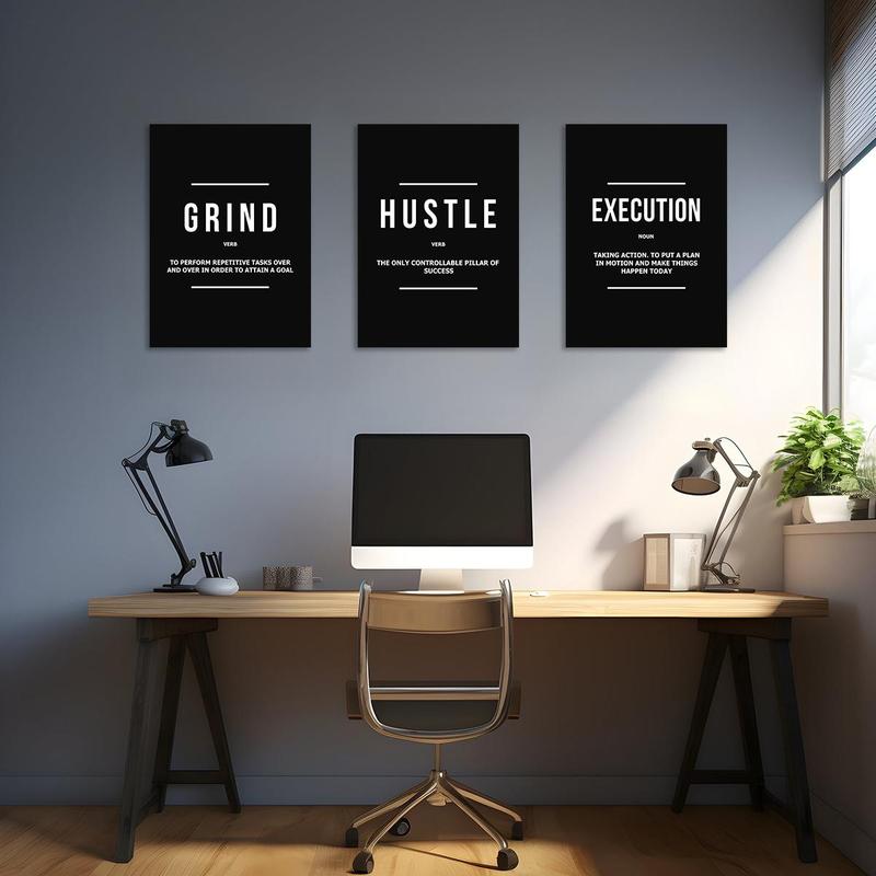 Unframed Modern Art Poster, 3 Counts/set Motivational Grind Hustle Success Inspirational Quotes Canvas Wall Art, Office Decor, Entrepreneur Gifts, Modern Home Decoration