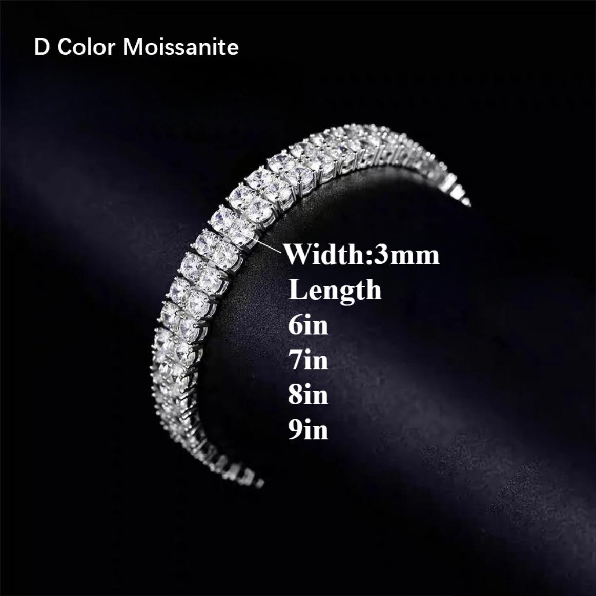 3mm Moissanite Tennis Bracelets S925 Silver for Women Men Double Row Certified Diamond HipHop Hand Chain Luxury Jewelry Gift