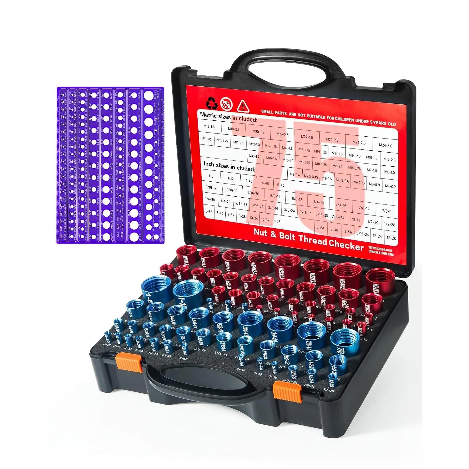 219-Piece Nut Bolts Thread Checker Multi-Gauge Set - 39 Standard (In) Units, 36 Metric (Mm) Units, 144 Drill Sizers for Inches/Mm Fastener Measurement