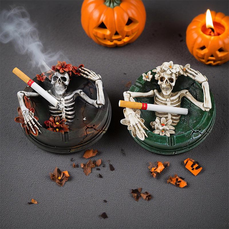Unique Flower Skull Ashtray Cool Gift Resin Desktop Ornament Home Decoration