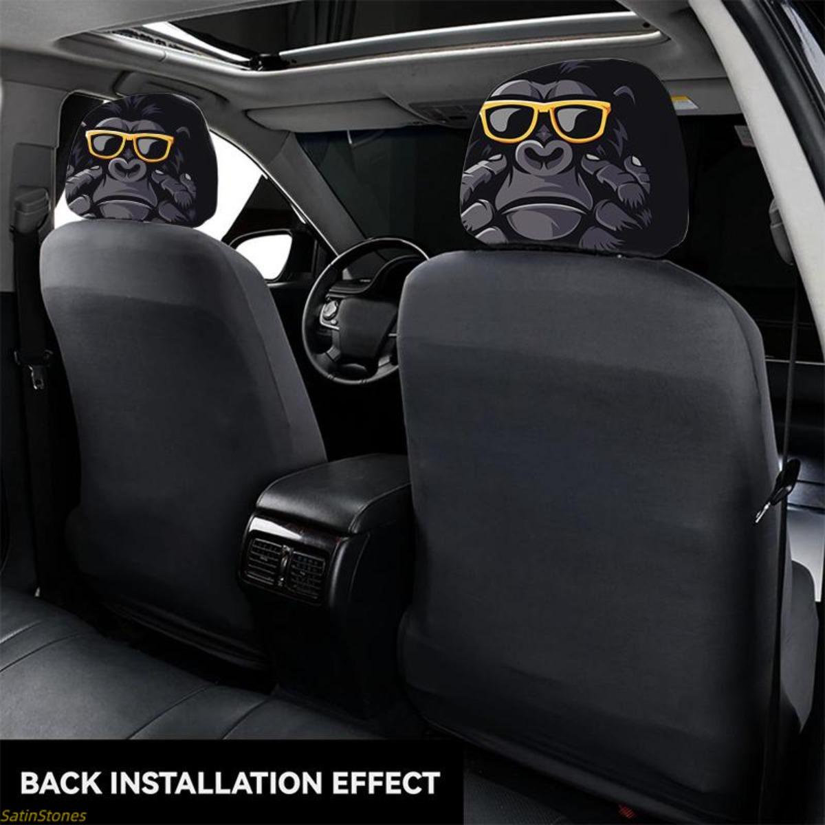 2 Pack Gorilla Headrest Covers with Stylish Eyeglasses, Gorilla and Sunglasses Design, Elastic Car Seat Protector, Truck Seat Cushion Protector, Easy to Install