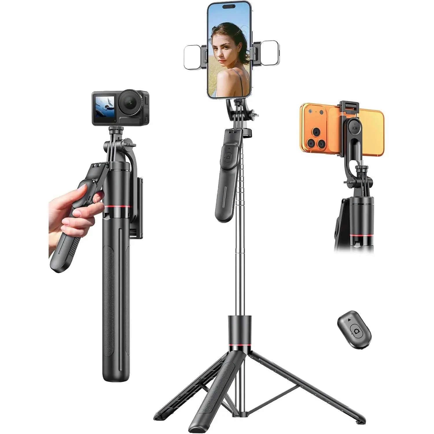 67’’ Selfie Stick Tripod with Light,  Phone Stand for  & , -in- Extendable Tripod with Remote, 360° Rotation Handle, Portable Travel Vlog Kit for Video Recording Live Streaming