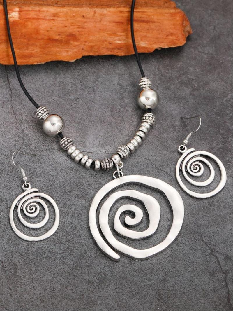 Boho Style Vortex & Beaded Decor Pendant Necklace & Dangle Earrings (3pcs/set), Fashion Vintage Elegant Set for Party, Daily Clothing Decor, Trendy All-match & Exquisite Jewelry for Birthday Gift, Fashionable Jewelry Set, Appeal Accessories, Gift Ready