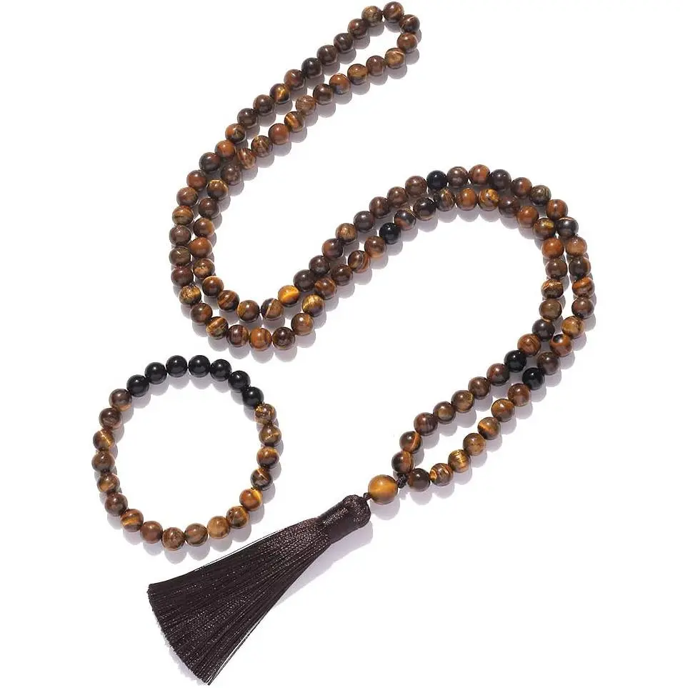 108 Mala Prayer Beads Necklace 8mm  Stones Meditation Yoga  Sets 108 Hand Made Japa Mala Beaded Long Tassel Necklace with Tassel Pendant for Men and Women