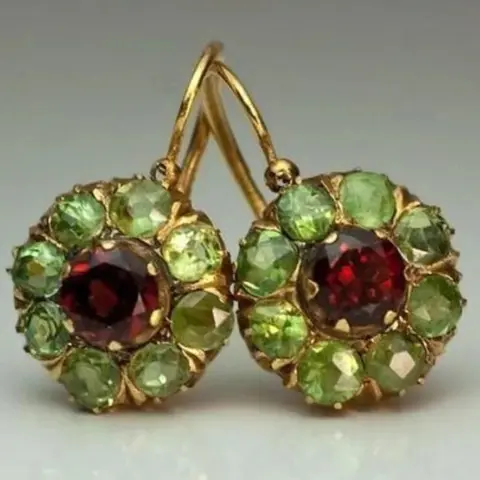 1 Pair Vintage Flower Dangle Earrings, Red & Green Crystal Floral Drop Earrings, Aesthetic Daily Wear Jewelry Gift for Women, Shining Earrings