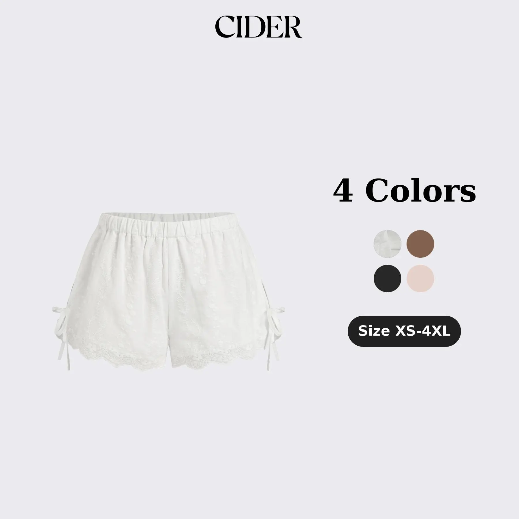 Cider Cotton Low Rise Embroidery Tie Side Split Pointed Hem Oversized Shorts