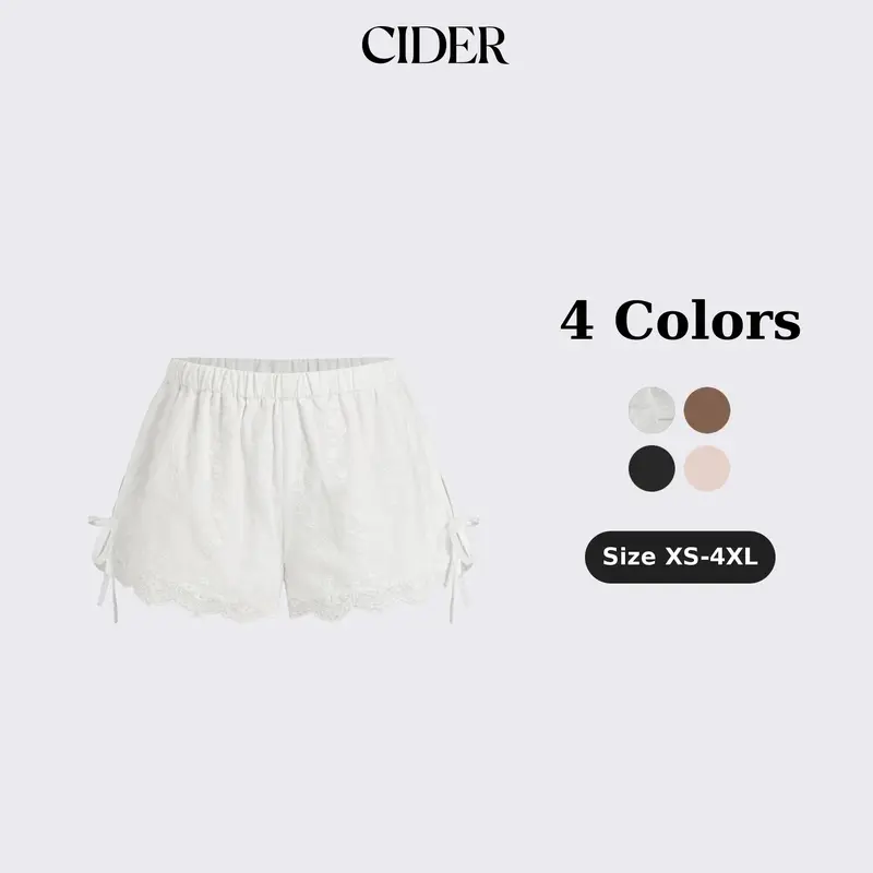 Cider Cotton Low Rise Embroidery Tie Side Split Pointed Hem Oversized Shorts
