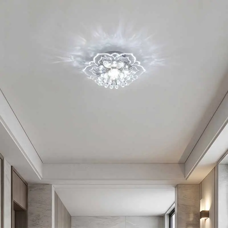Modern Creative Lotus Crystal Ceiling Light, Home Decor Lighting, and Multicolor Ambient Lighting, Ultra-Thin Design, Small Size for Bedroom Corridor Entryway, Dreamy Glow Effect