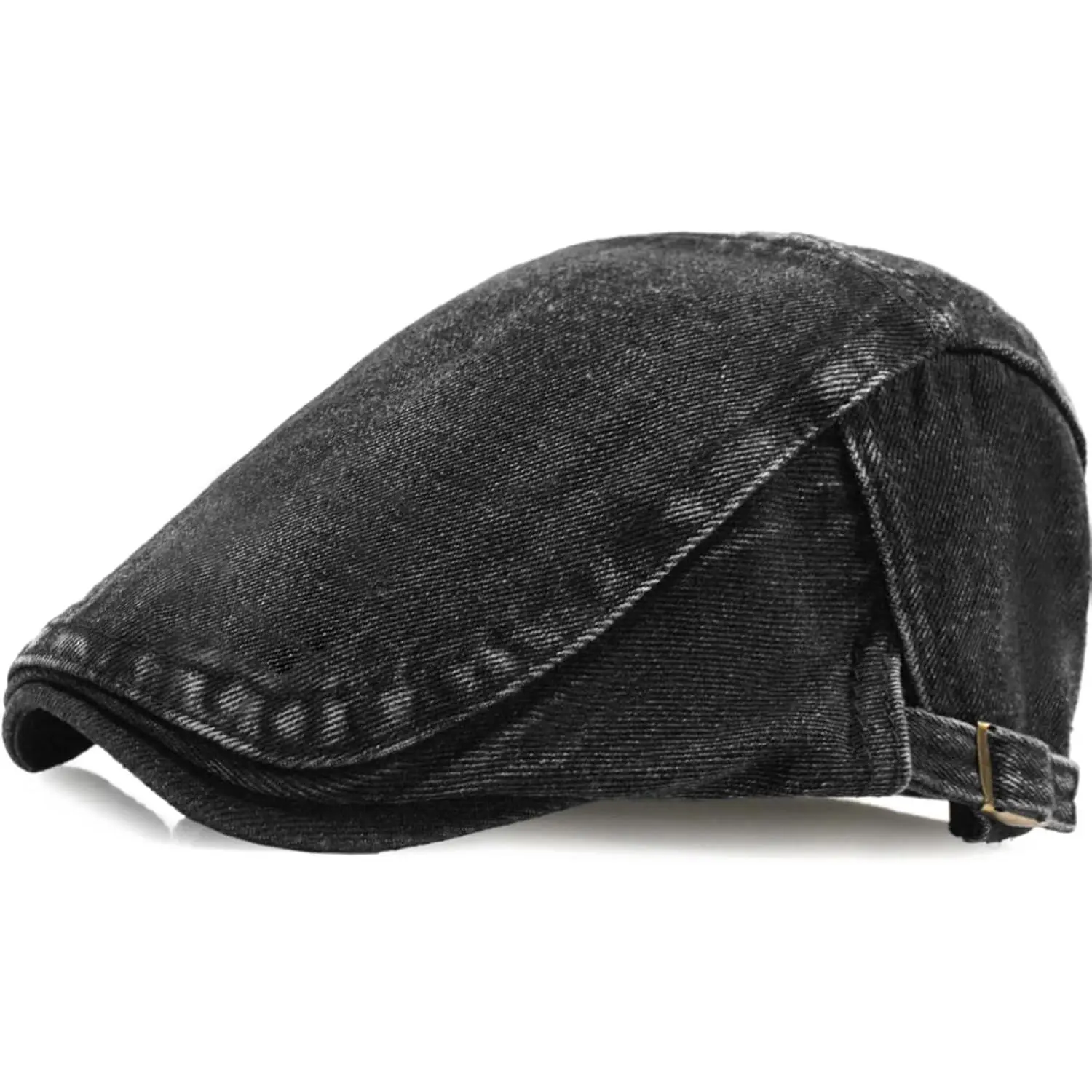 Men's Denim Cotton Newsboy Cap Driving Hunting Taxi Driver Hat Black
