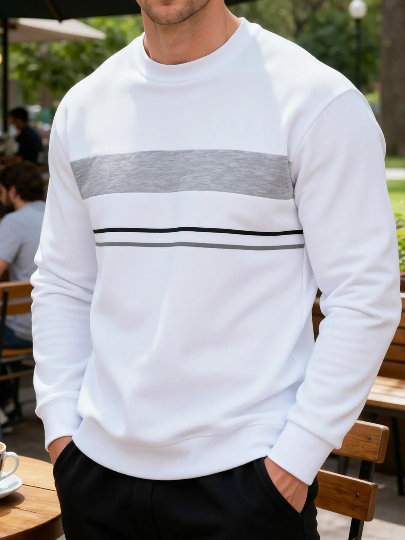 Men's Colorblock Striped Round Neck Sweatshirt, Long Sleeve Casual Pullover, Fashion Daily Wear Top, Comfortable and Stylish