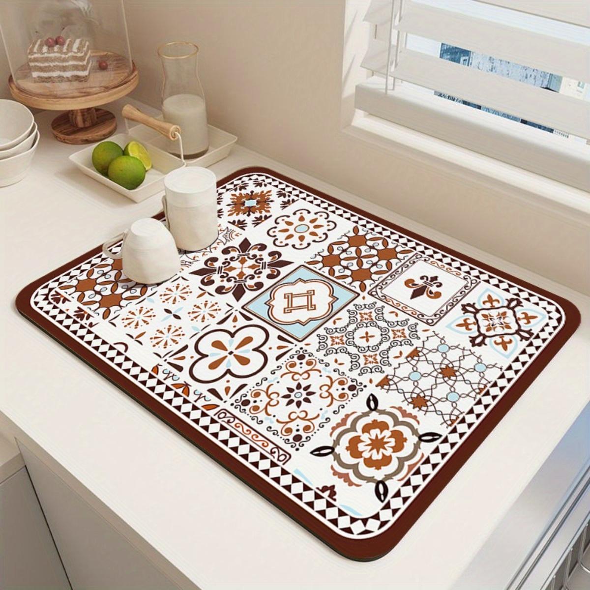 A Bohemian-style Drying Mat - Super Absorbent, Quick-drying, Non-slip, Heat-resistant Diatomaceous Earth Countertop Mat, Retro Mosaic Floor Mat, Suitable for Dining Tables, Coffee Machines, Washing Machines, Kitchens, Bathrooms, Stylish Home Decor.
