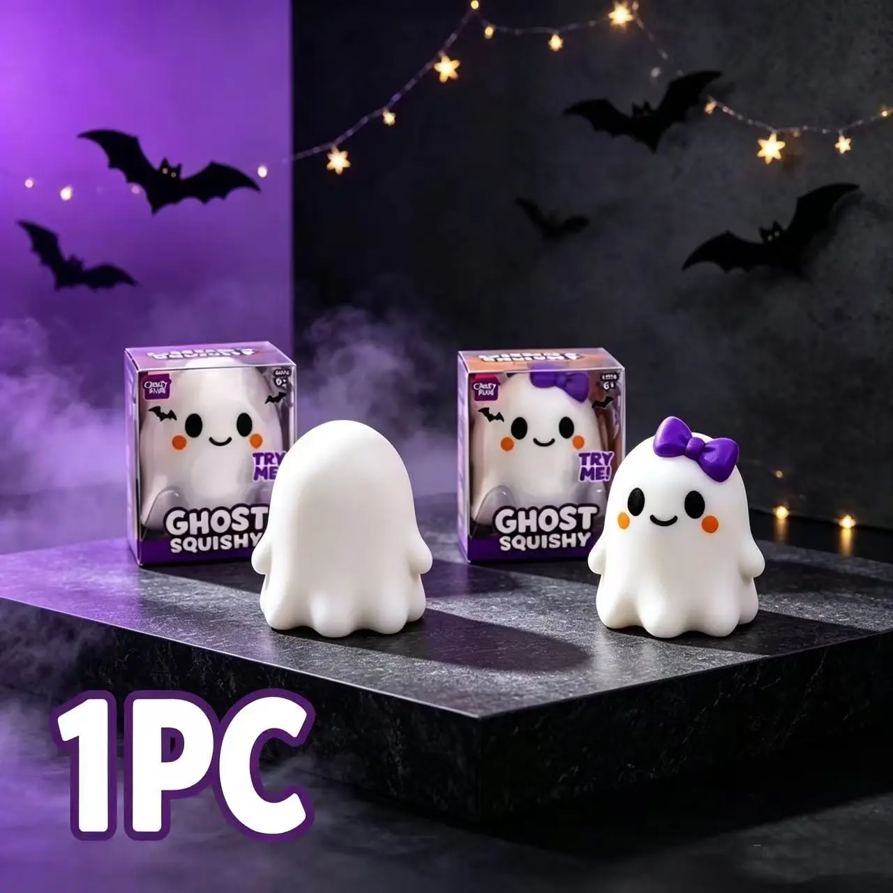 Halloween Ghost Squishy Stress Relief Decor, Soft Squeeze Fidget Ornament, Cute Spooky Ghost Desk Display Decoration, Perfect for Halloween Season