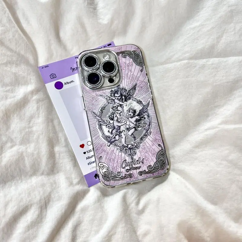 Compatible With iPhone17 Air 16 Plus 15 14 13 12 11.Retro European Cupid Angel Phone Case,Luxurious and high-end feel,QXY680