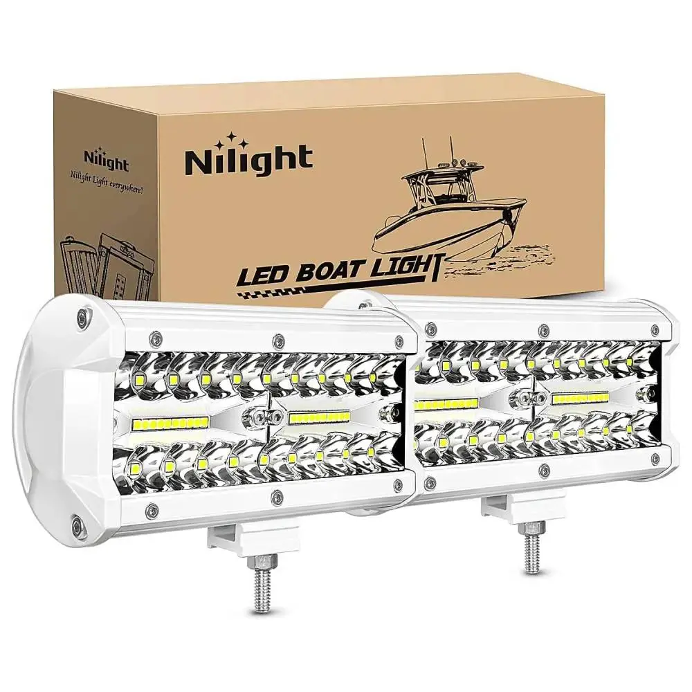 Nilight 6.5in 120W Spot-Flood Combo LED Light Bar with White Case (Pair) for Offroad & Work Light Applications, Offroad Light Bars & Work Lights