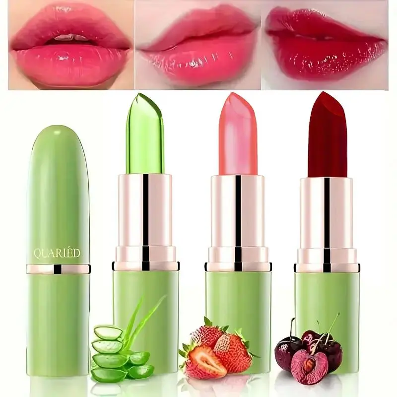 3pcs 24-Hour Color-Changing Lip Balm with Lipstick Effect, Lip Products Makeup, Aloe Vera-Enriched, Hypoallergenic, Moisturizing, Matte Finish, Long-Lasting Moisture in Cherry & Nude, Safe for Sensitive & All Skin Types, On-the-Go Hydration, Lip Tint Balm