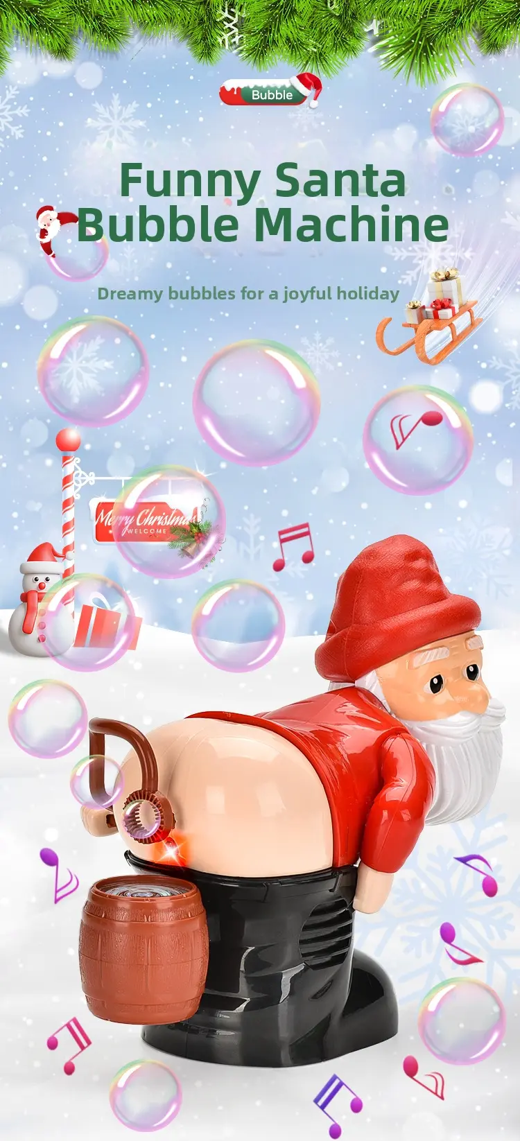 Product Introduction of Flagship Bubble-Farting Santa Claus Toy - With LED Lights & Music Bubble Christmas Toy Home & Daily Use - Festival & Party Supplies - Holiday Decorations - Christmas Decorations 0