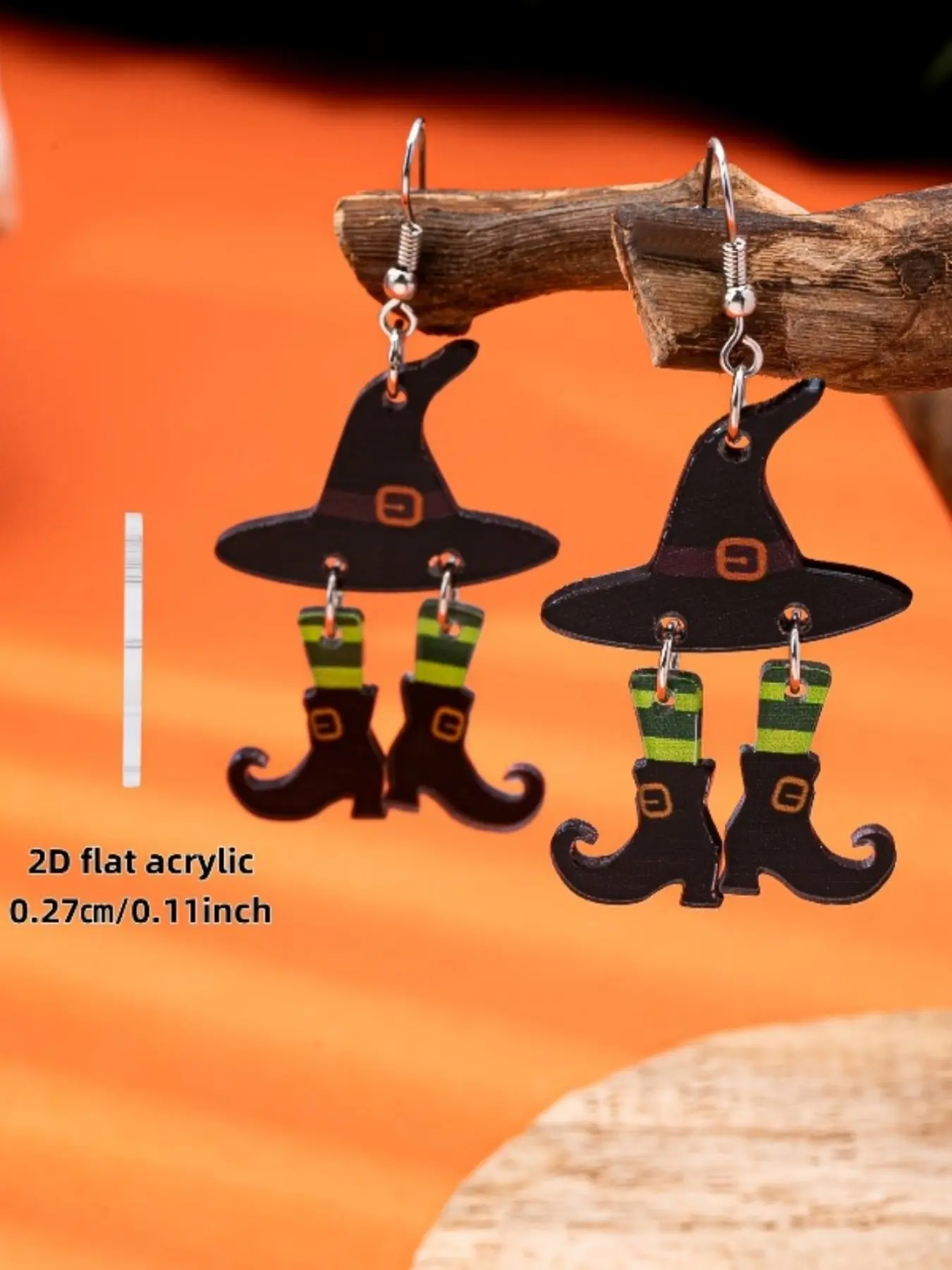 Halloween Theme Creative Fashion Witch Hat Ghost Atmosphere Dangle Earrings for Women, 2D Flat 2pc Set, Trendy Accessories