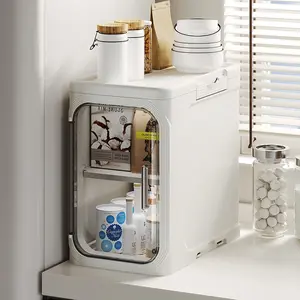 Ultra-Thin Bathroom Storage Cabinet, Narrow with Wheels, Adjustable Shelves, Magnetic Door, Waterproof, Space-Saving, Small Spaces