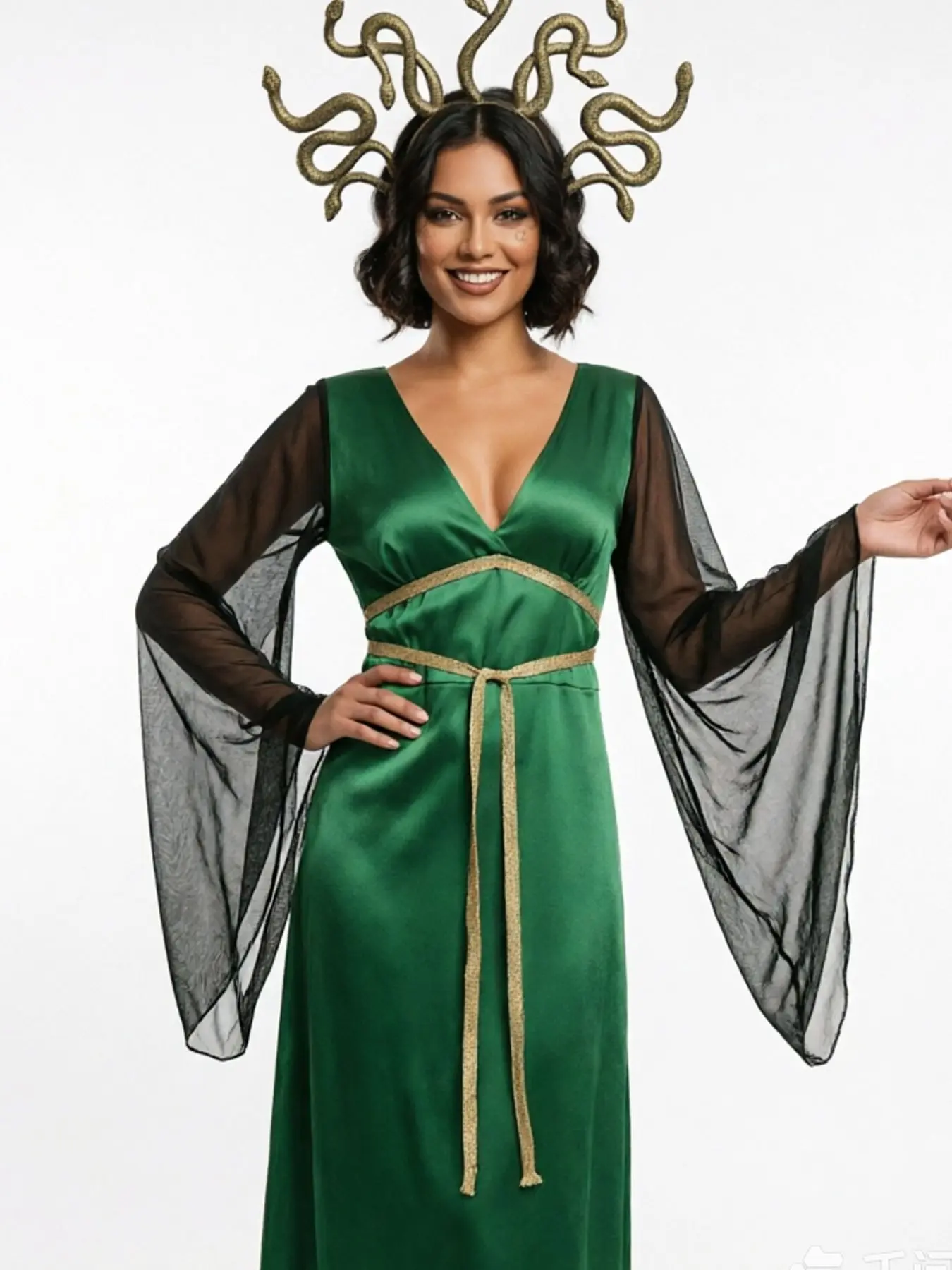 Snake Hair Gorgon Cyan Costume Halloween Carnival Cosplay Stage Dress Outfit Women
