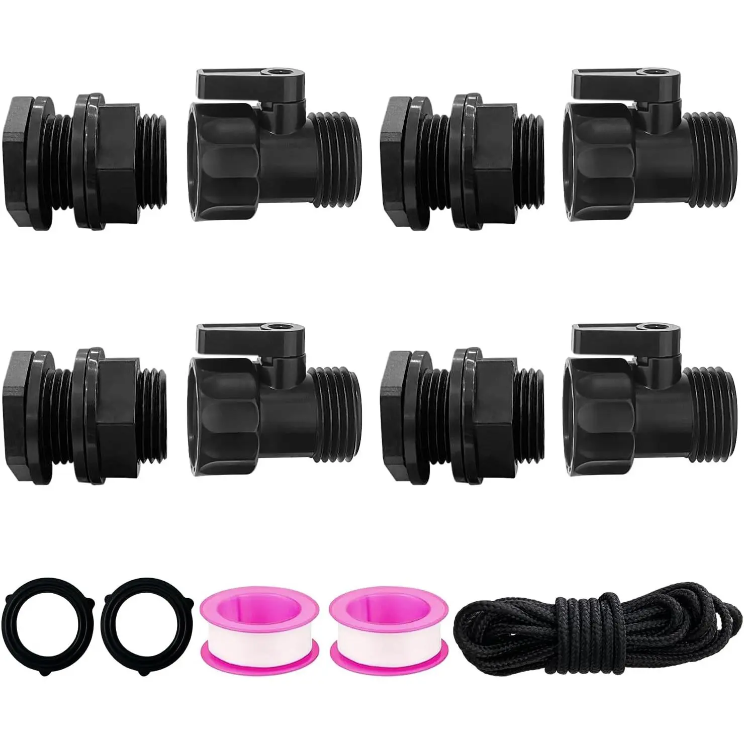 4 Pack Rain Barrel Spigot kit 3/4'' Plastic Garden Hose Shut Off Valve Kit With 3/4 GHT Bulkhead Fitting for Rain Barrels Aquariums Water Tanks Tubs Pools Spigot