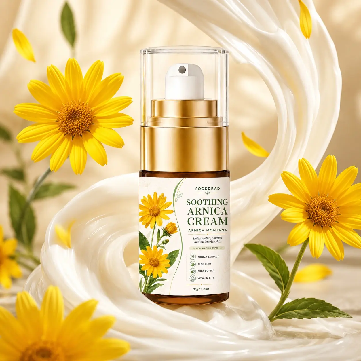 Soothing Arnica Cream, Arnica Extract, Aloe Vera, Shea Butter, Vitamin C, Vitamin E, Soothe Skin, Nourish Skin, Moisturize Skin, All Skin Types, 1.23oz, 35g