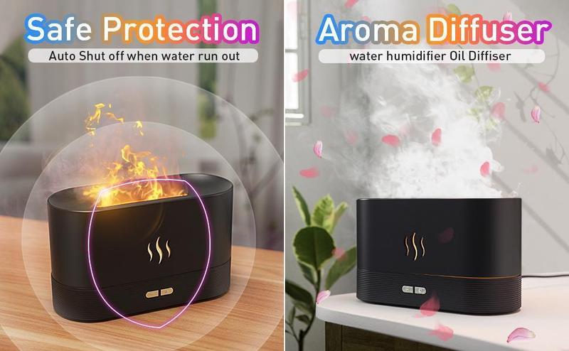 Colorful Flame Air Aroma Diffuser Humidifier, Upgraded 7 Flame Colors Noiseless Essential Oil Diffuser for Home, Office with Auto-Off Protection 180mL