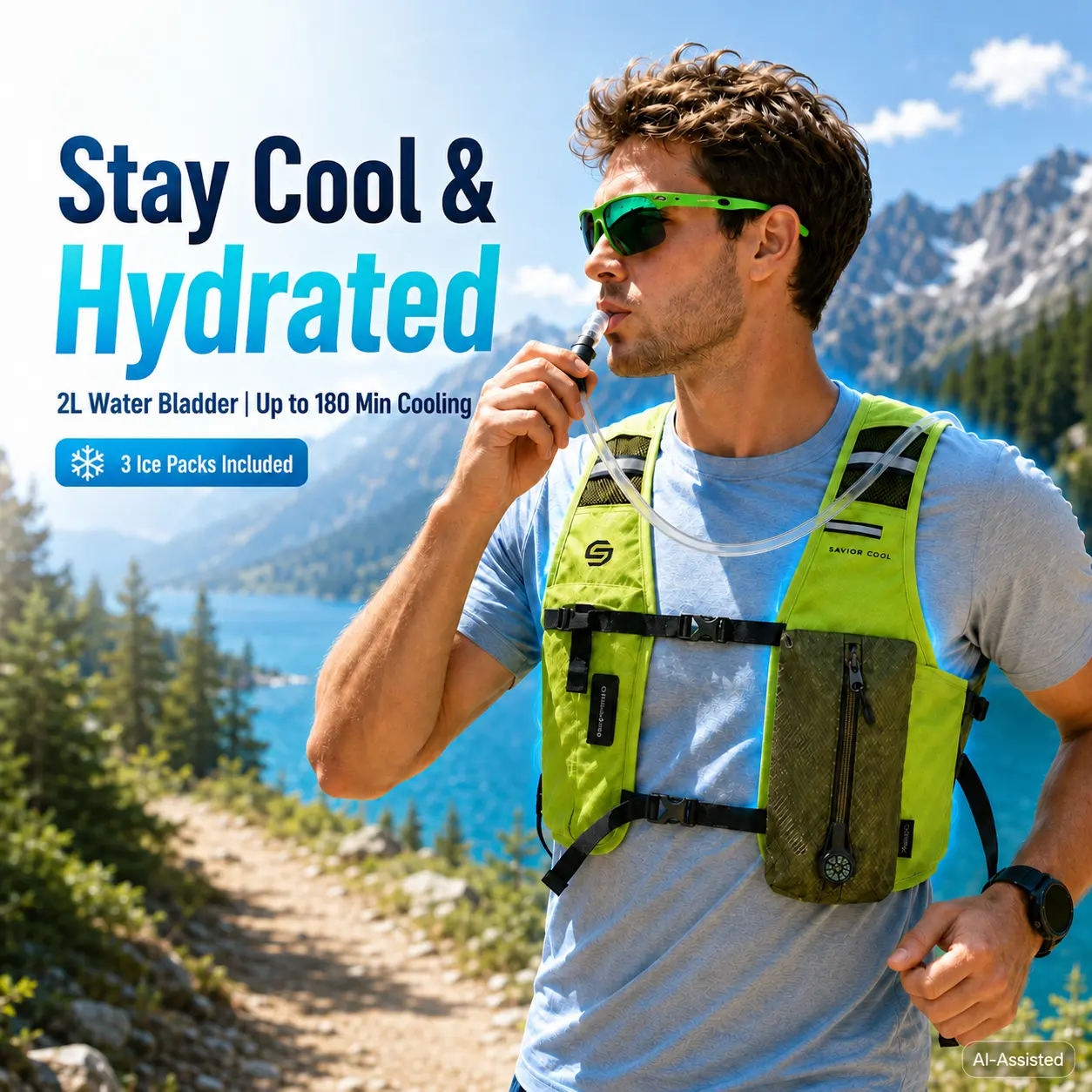 Cooling Running Vest with 2L Hydration Bladder & 3 Ice Packs – Lightweight Breathable Summer Sport Gear for Runners & Jogging Equipment,Water backpack,Cycling marathon