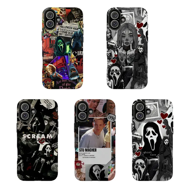 Scream Ghost Face Horror Collage Phone Case Halloween Cool Phone Protector,For iPhone 11 12 13 14 15 16 17 pro max for Samsung S26 S25 S24 S23 S22 S21 phone Cases,Gifts For Fans Men Women,phone cases