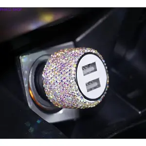 Bling Rhinestone Dual USB Car Charger, Cigarette Lighter Adapter with LED Design, Stylish Car Accessory for Women, Compact Plug-in Charger for Daily Driving