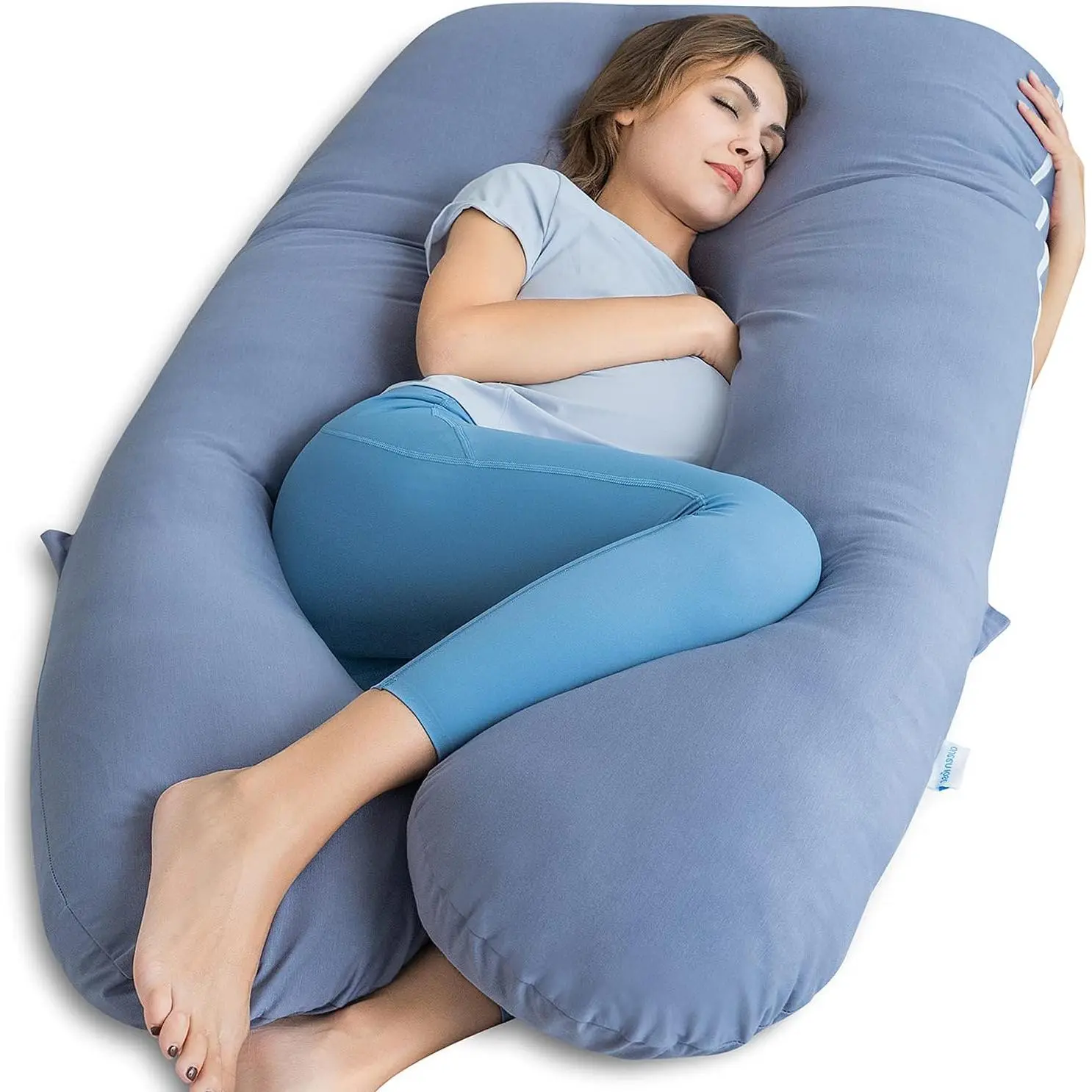 Pregnancy Pillow, U Shaped Full Body Pillows  Sleeping Support, 55 Inch Maternity Pillow  Pregnant Women with Cooling Silky Cover, Blue