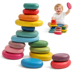 Extra-Large Stacking Rocks for Toddlers 1-3, 16 PCS Wooden Montessori Toys, Safe Smooth Jumbo Balancing Stones for Open-Ended Sensory Play, STEM Building Blocks for Boys & Girlsfidget toys