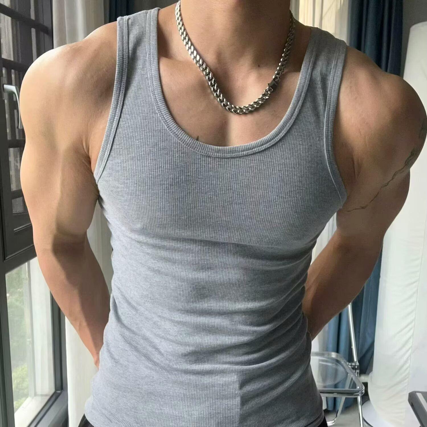 Heavy American Vest Men's Outer Wear Thick Thread Cotton Fitness Tight Sports Breathable I-Shaped Vest