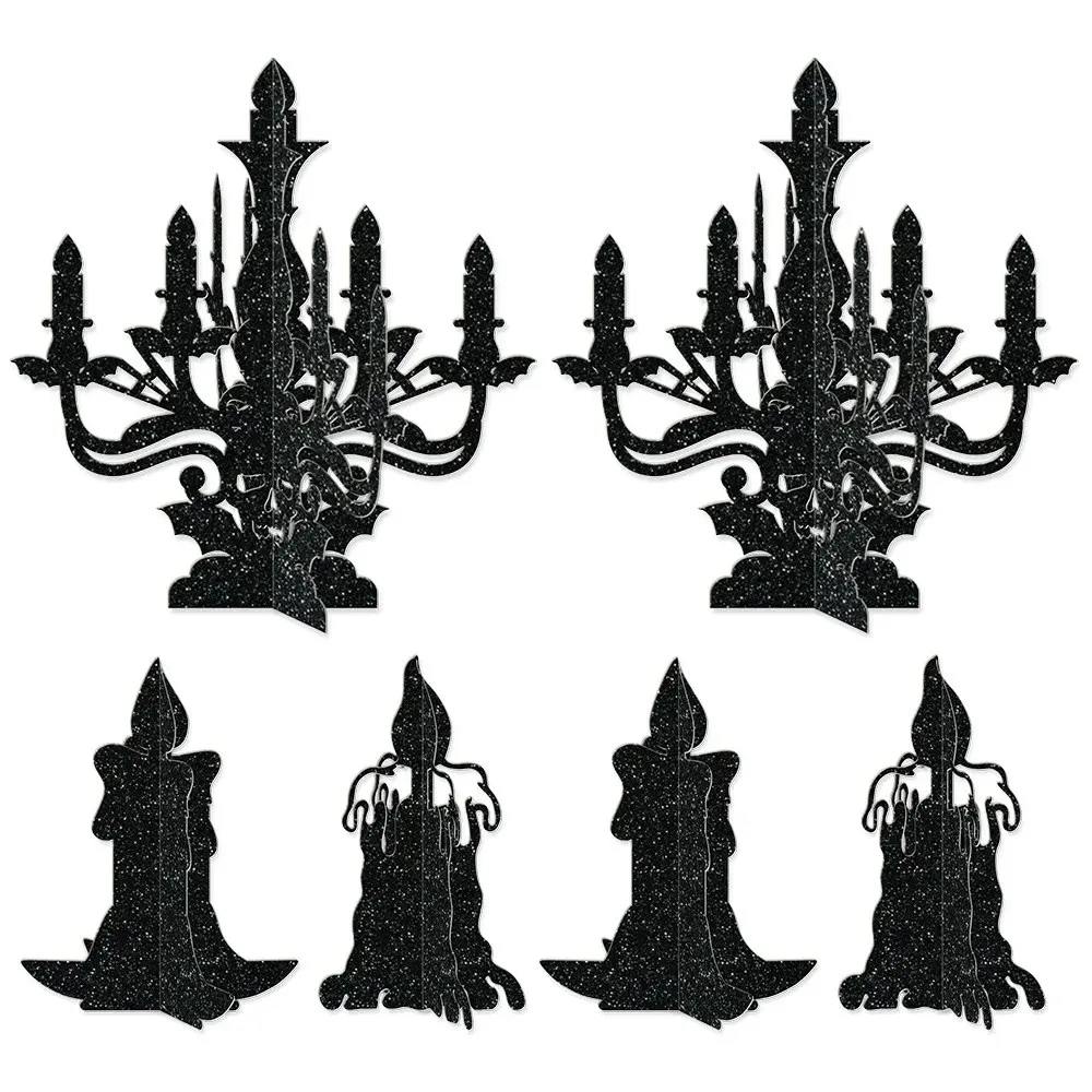 Halloween Decoration Set, 2 Large and 4 Small Ornaments, Candle Holder, Ghost House Table Setting, Halloween Party Decorations