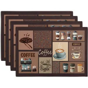 4/6pcs Rustic Brown Placemats with A Coffee Theme Perfect for Wedding Anniversary Presents and Decorations for Both Indoor and Outdoor Parties