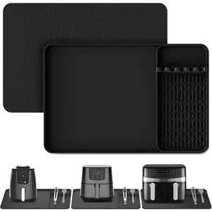Silicone Heat Resistant Mats for Countertop,24x16 Inch Air Fryer Mat with Kitchen Accessories Holder Pad for Microwave/Oven,Compatible with Ninja/Cosori/Chefman/Toshiba,Kitchen Countertop Protector