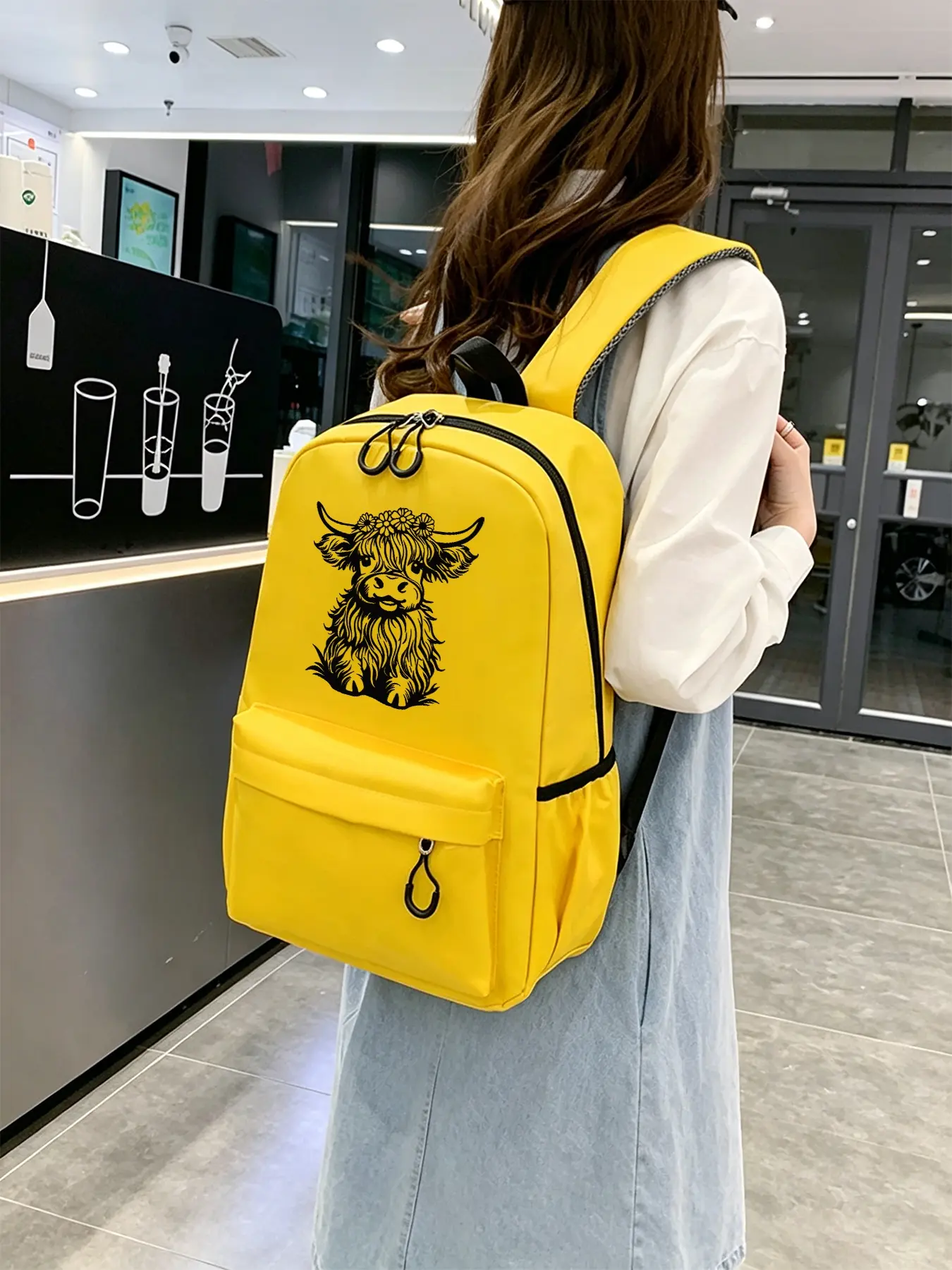 Cute Little Cow Patterned Stylish Commuter Backpack, Ergonomic and Pressure-relieving Shoulder Straps, Lightweight Laptop Bag, Suitable for Work, Daily Commutes, and Travel