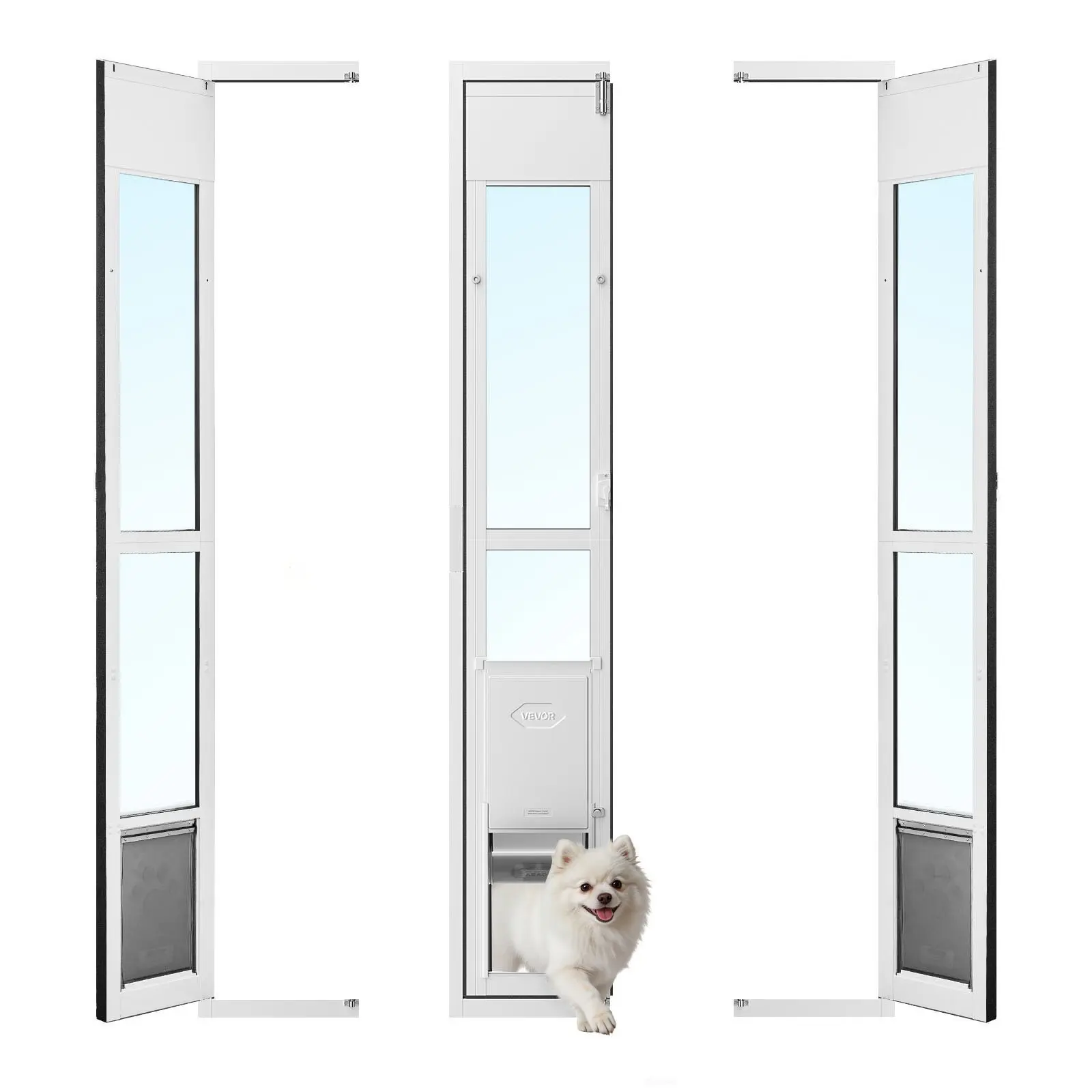 【Summerfinds】VEVOR Dog Door for Sliding Glass Door, 75 7/8" to 80 11/16" Adjustable Height, Aluminum Alloy Frame with Flap, Lock Design, for Medium-Sized Dogs, 180° Swing-Open Sliding Glass Pet Doors for Renters