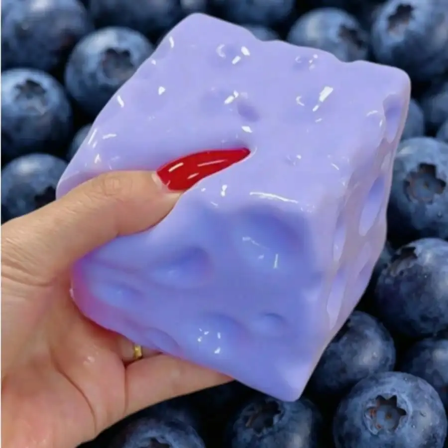 Limited Edition Smusher Blueberry Cheese Cube Squishy Toy, Super Soft Non-Rebound Slow Recovery Squishy, Softer Than Dumpling Squishy Toy For Stress Relief, Suitable For Adult Stress Release