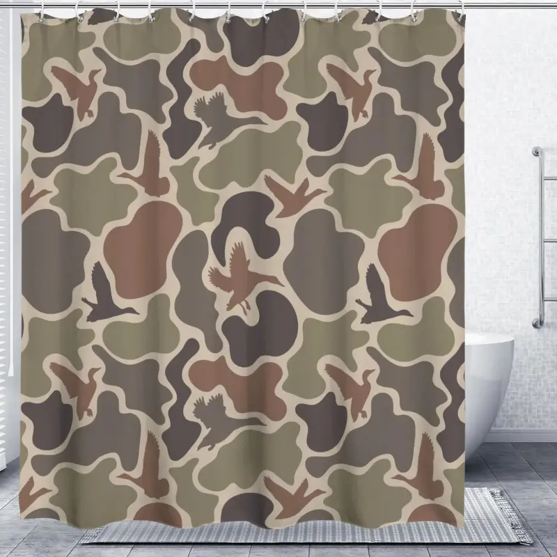 Vintage Duck Camo Shower Curtain, Retro Hunting Style Camouflage Design Bath Curtain for hunters Bathroom, Home Decor with Hooks, Hhousewarming Gift