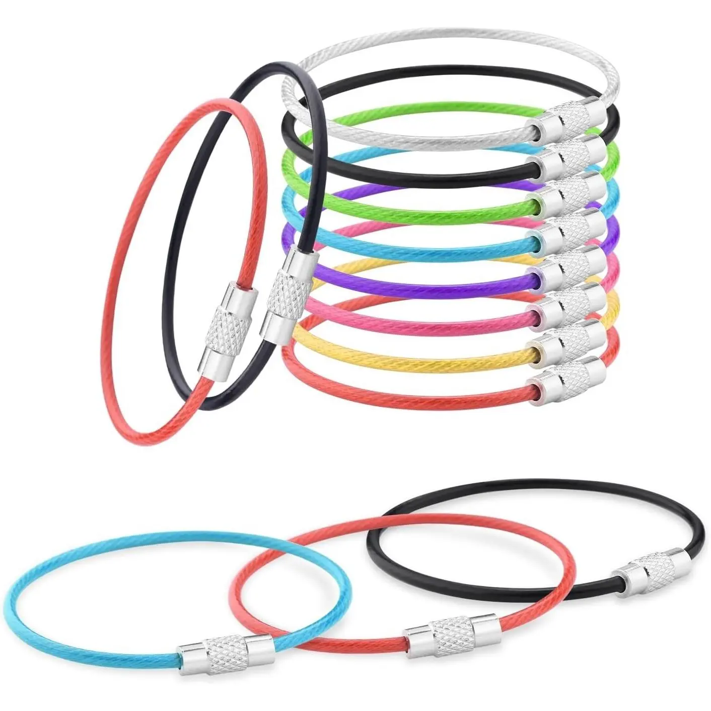 16 Pack Stainless Steel Coated Wire Keychain Loops - 2mm Cable Large Keyrings 6 Inch Key Chain for Luggage Tags, Key Tags, Kitchen Utensils, Dusters, Assorted ColorsGift