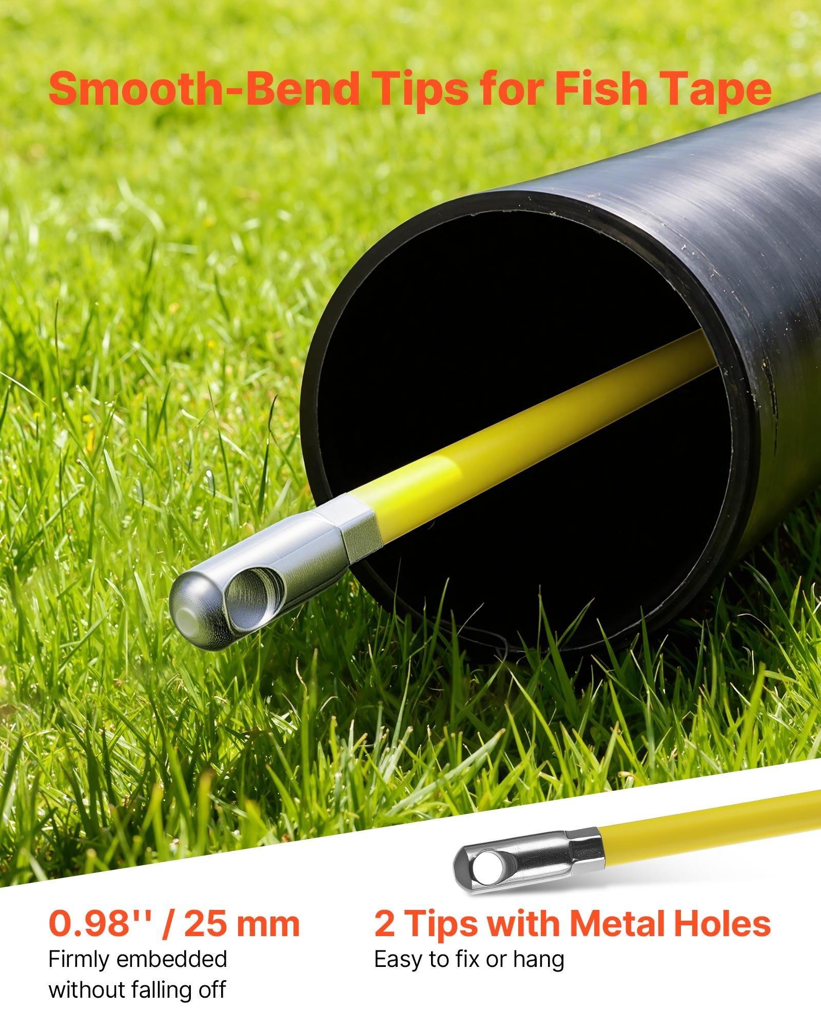 VEVOR Fish Tape Fiberglass, 500FT 6.3MM, Duct Rodder Fishtape Wire Puller with Stand, 1/4-Inch Cable Running Rod, Marked Every 5 Feet, Fishing Tools for Walls and Electrical Conduit, Non-Conductive