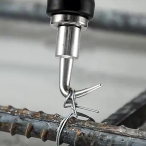 Set of 2, semi-automatic rebar bundling hook tools  wire twisting device with black and green anti-slip handles, designed specifically for reinforcing heavy concrete structures and constructing fences.