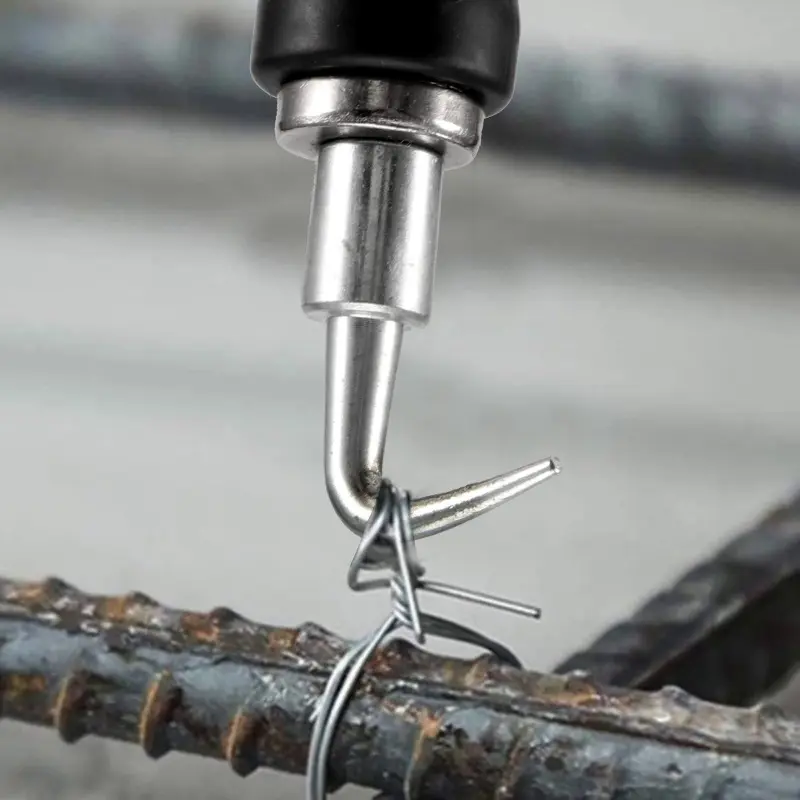 Set of 2, semi-automatic rebar bundling hook tools  wire twisting device with black and green anti-slip handles, designed specifically for construction, reinforcing heavy concrete structures and constructing fences.